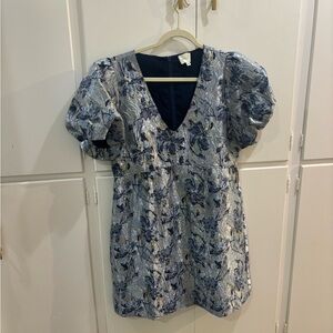 Adelyn Rae Blue and Gray Floral Blouse